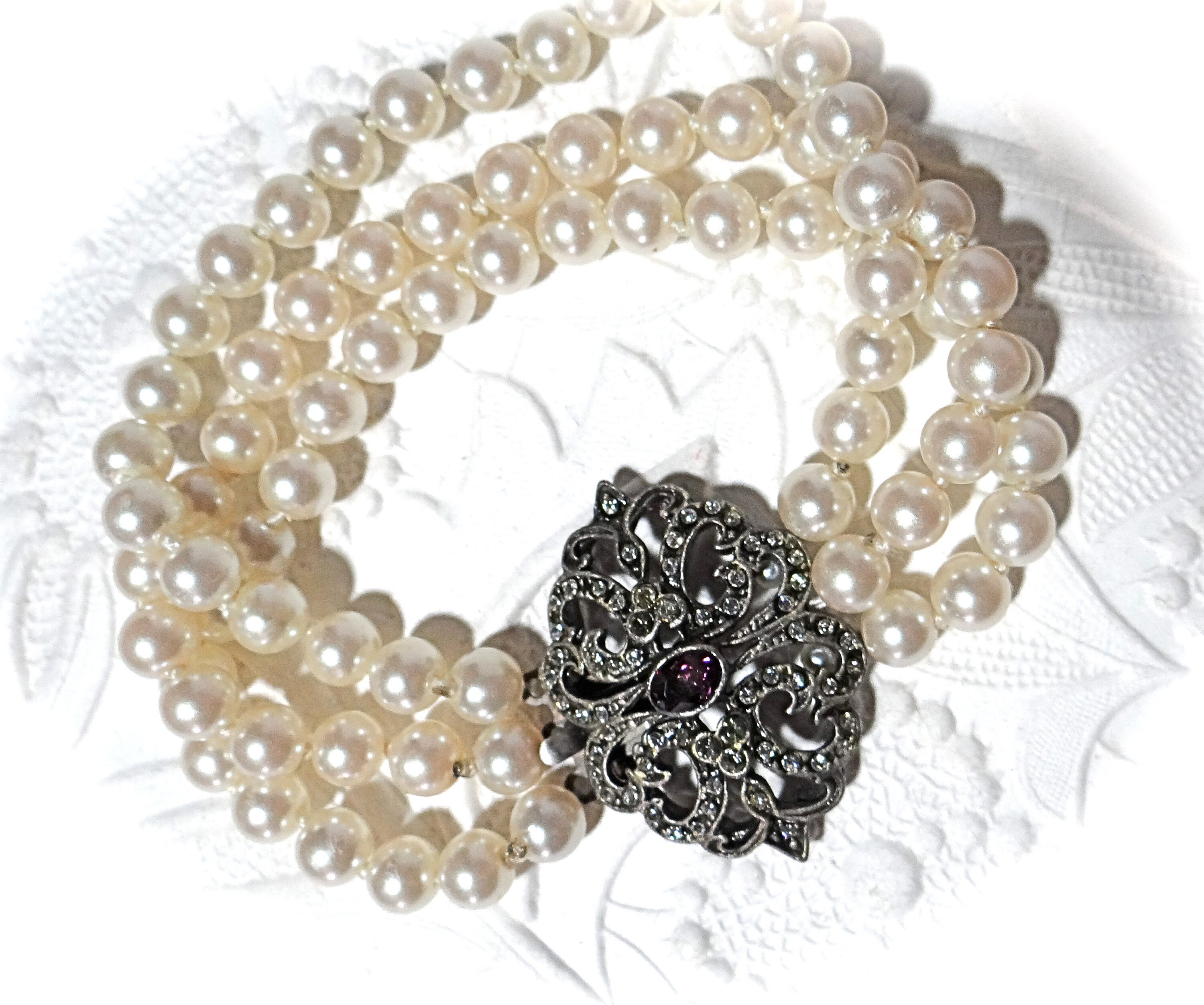 Bracelet Vintage Avec Perles Et Charms Plaqué Or - Occasion - Pour Couture Ou Collection