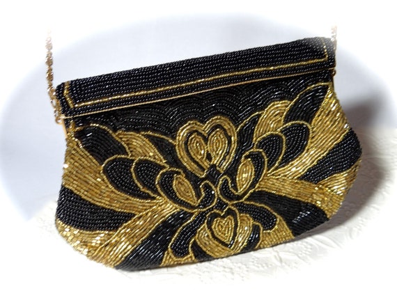 Black Beaded Evening Bag Vintage Handbags Clutch … - image 1