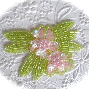 Vintage Beaded Applique Pink & Lime Floral Trim Crafts SE-122