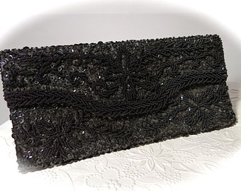 Black Beaded Clutch Evening Bag Vintage Hand Bags VH-173