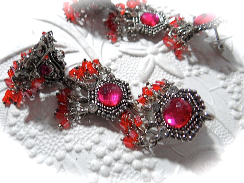 Bollywood Hot Pink Dangle Earrings Vintage Gypsy Earrings VA-283