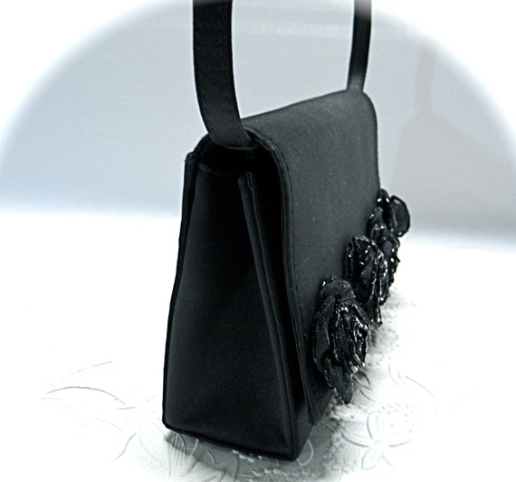 Vintage Black Satin Evening Bag La Regale Handbag… - image 4