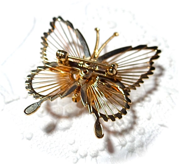 Gold Rhinestone Butterfly Brooch Vintage Monet Pi… - image 5