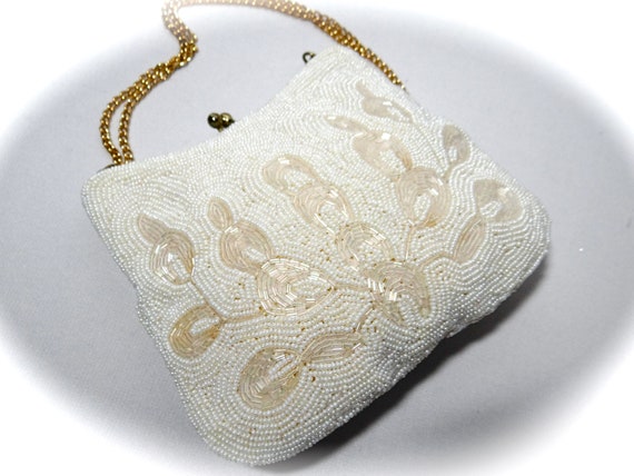 Ivory Beaded Evening Bag Vintage 1950's Handbag V… - image 3