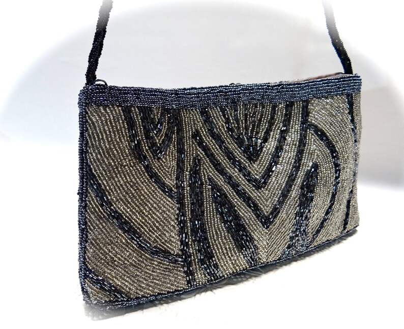 Vintage Black & Silver Evening Bag Beaded Handbags Zebra Purse - Etsy