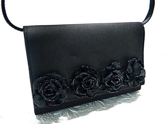 Vintage Black Satin Evening Bag La Regale Handbag… - image 2
