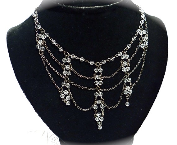 Vintage Crystal Necklace Bib Necklace Costume Jewelry VA-147 | Etsy