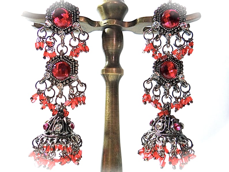 Bollywood Hot Pink Dangle Earrings Vintage Gypsy Earrings VA-283