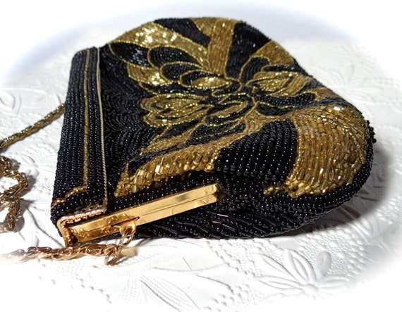 Black Beaded Evening Bag Vintage Handbags Clutch … - image 3