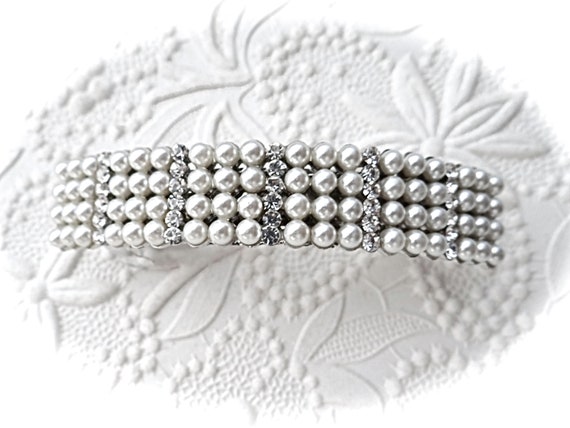 Pearl & Rhinestone Barrette Bridal Hair Accessori… - image 3