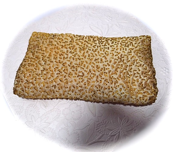 Gold Beaded Walborg Vintage Evening Bag Clutch Ha… - image 4