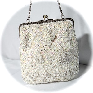 Ivory Beaded Evening Bag Vintage Walborg Handbags Bridal Purses VH-147