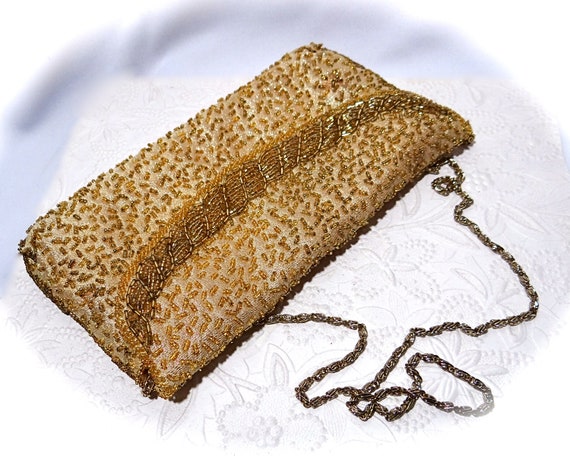 Gold Beaded Walborg Vintage Evening Bag Clutch Ha… - image 2