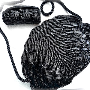 Vintage Beaded Handbag Black Evening Bag VH-164