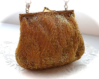Gold Beaded Evening Bag Andre Cellini Purse Vintage Handbag VH-113