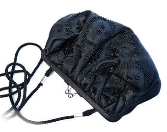 Black Beaded Evening Bag Vintage Beaded Purses Accessories VH-103