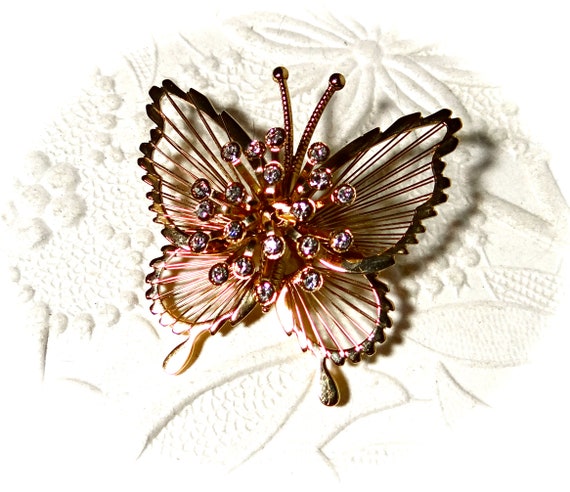 Gold Rhinestone Butterfly Brooch Vintage Monet Pi… - image 3