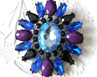 Rhinestone Brooch Blue & Purple Rhinestone Pin Vintage Jewelry VA-238