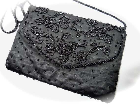 La Regale Black Beaded Purse Vintage Evening Bags VH-121 