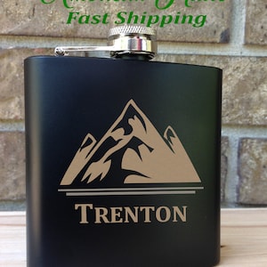 Mountain Peak with Name Engraved Single Flask - Wedding Gift - Bridal Gift - Grooms Gift - SHIPS from the USA