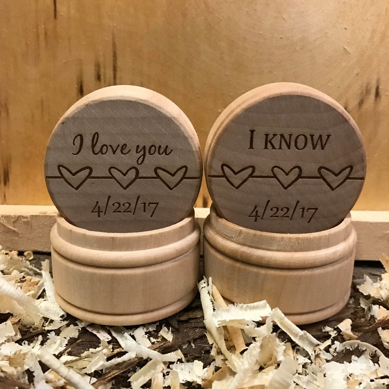 Laser Engraved Star Wars I Love You I Know With Hearts And Date Natural Finish Ring Bearer Box