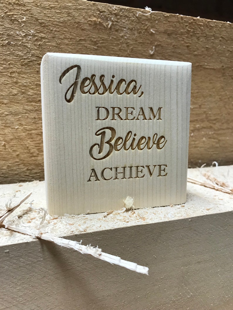 Dream Believe Achieve Personalized Wood Desk Sign Shelf Sign Display Block Children Grandparents Parents image 6