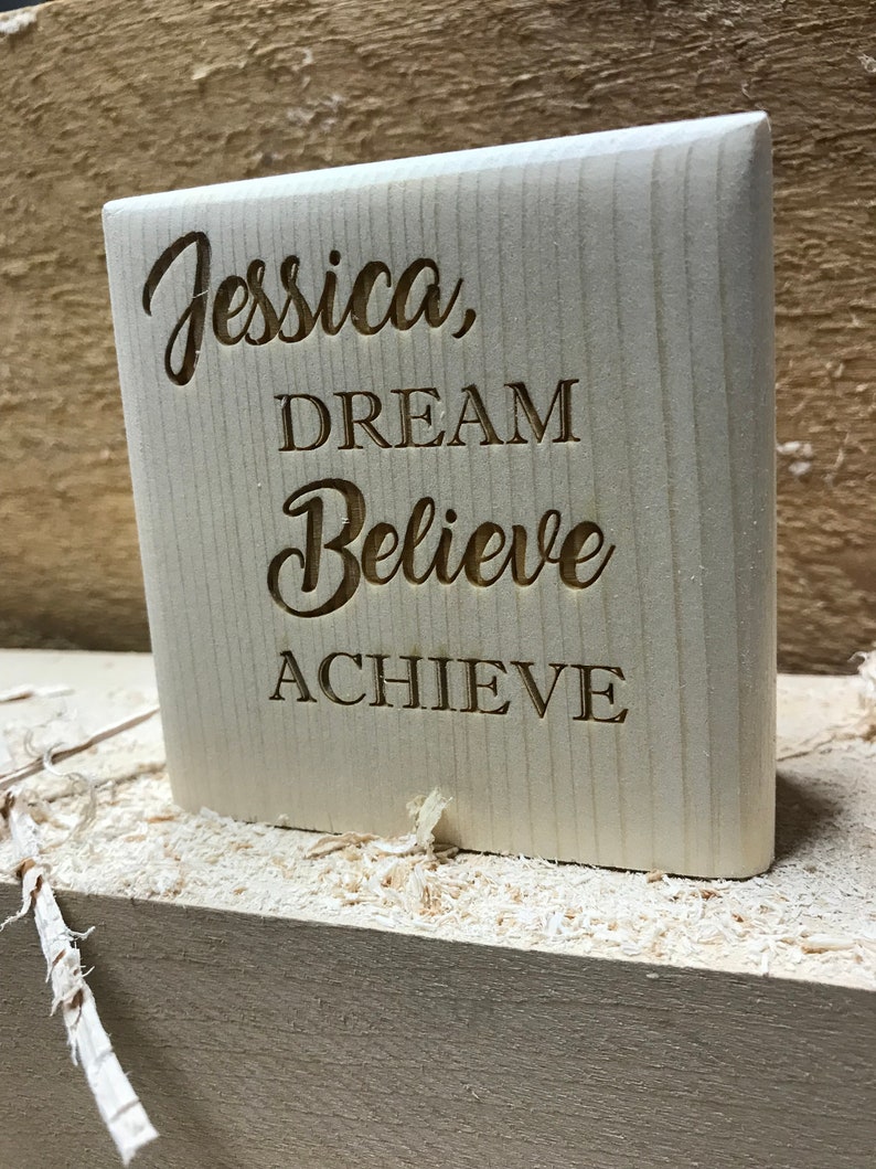 Dream Believe Achieve Personalized Wood Desk Sign Shelf Sign Display Block Children Grandparents Parents image 5