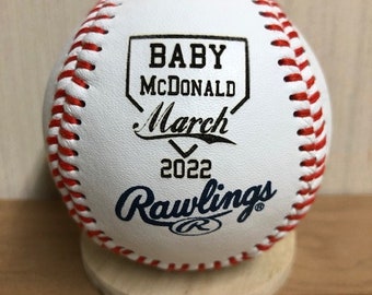 Baby Birth Coming Announcement Engraved Baseball