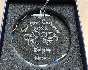 Our First Christmas Couples Mouse Ears First Names Christmas Wedding Ornament