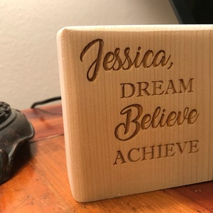 Dream Believe Achieve Personalized Wood Desk Sign Shelf Sign Display Block Children Grandparents Parents image 8