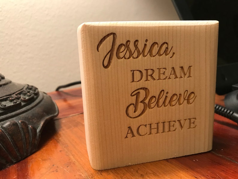 Dream Believe Achieve Personalized Wood Desk Sign Shelf Sign Display Block Children Grandparents Parents image 8