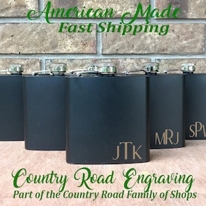 Personalized 3 Initial Monogram  Engraved Flask Set Wedding Gift, Bridal Party Gift, Groomsmen Gift, Gift for Her, Gift for Him, Fathers Day
