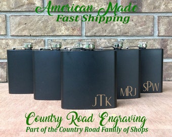 Personalized 3 Initial Monogram  Engraved Flask Set - Wedding Bridal Party Gift, Groomsmen Gift, Gift for Her, Gift for Him