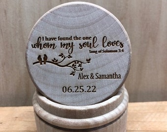 Natural Finish Song of Solomon 3:4 with First Names - Ring Bearer box - I have found the one whom my soul loves