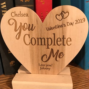 Personalized Valentine Heart Desk Sign Shelf Sign You Complete Me
