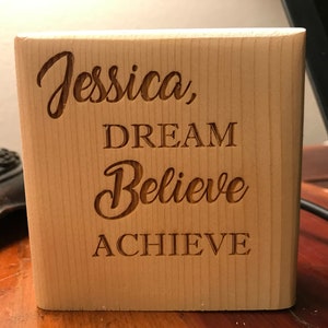 Dream Believe Achieve Personalized Wood Desk Sign Shelf Sign Display Block Children Grandparents Parents image 1