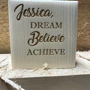 Dream Believe Achieve Personalized Wood Desk Sign Shelf Sign Display Block Children Grandparents Parents image 4