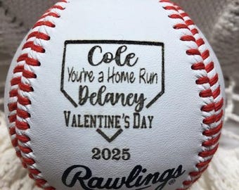 Valentine Couple First Names with "You're a Home Run" Engraved Baseball