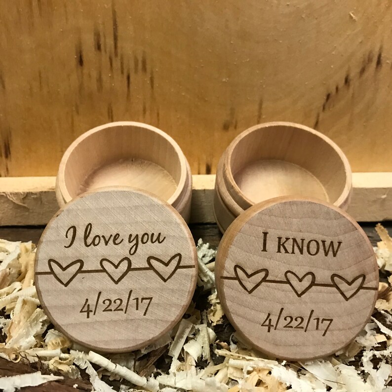 Laser Engraved Star Wars I Love You I Know With Hearts And Date Natural Finish Ring Bearer Box