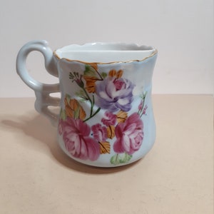 Vintage  Hand Painted Nippon  China Mustache Mug with Roses