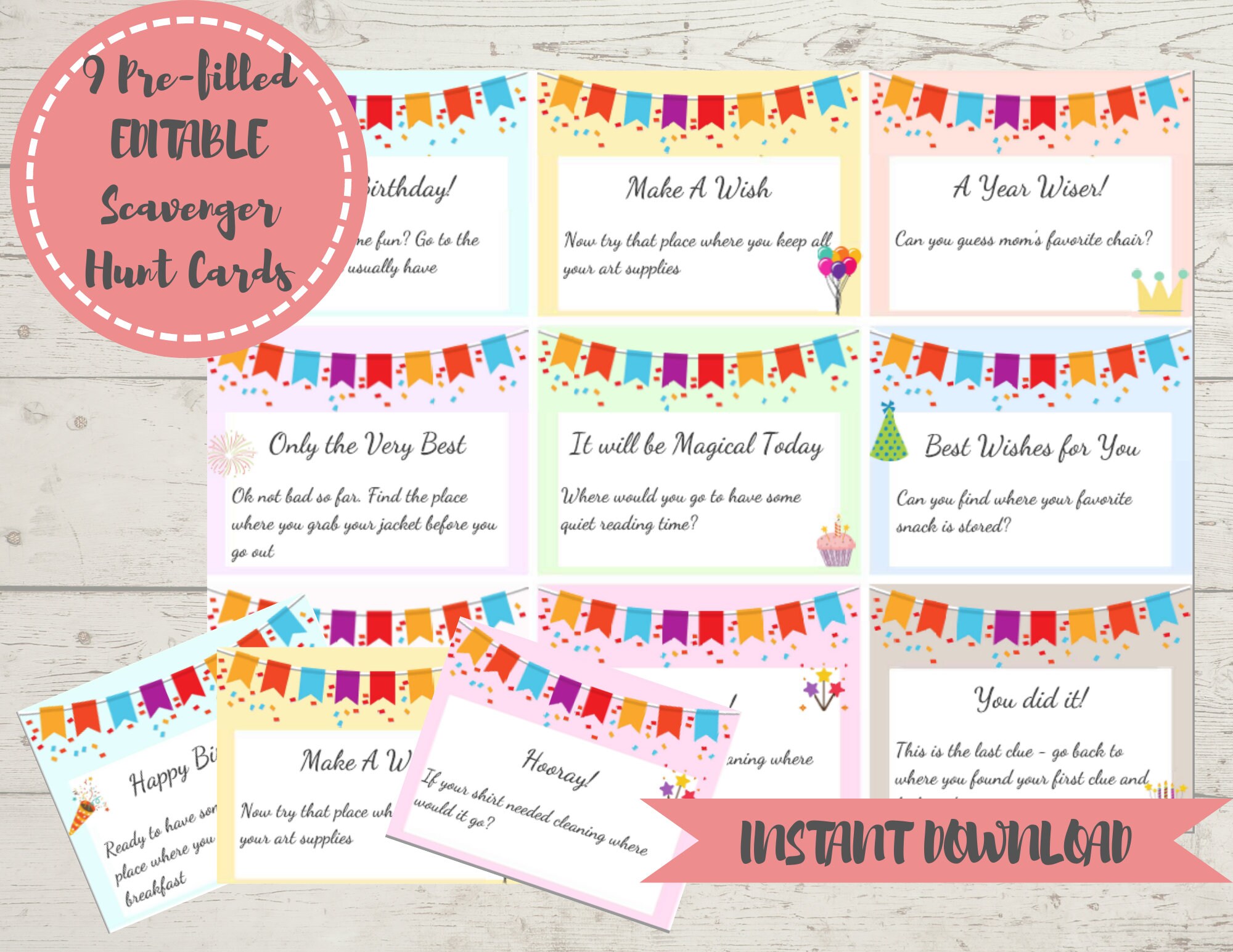EDITABLE Birthday Scavenger Hunt Games - Party Activities Arts Crafts ...