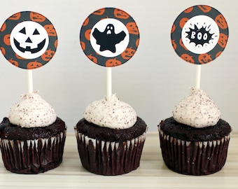 INSTANT DOWNLOAD DIY Printable Halloween Spooky Cupcake Toppers, Stickers, Labels