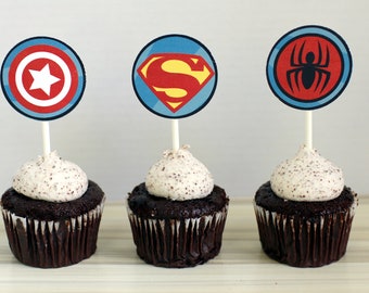 INSTANT DOWNLOAD DIY Printable Superhero Cupcake Toppers, Stickers, Labels