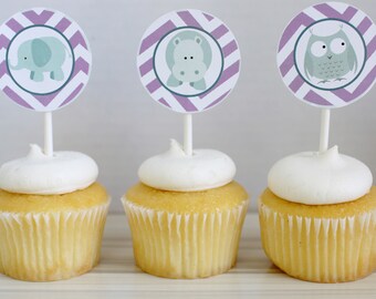 INSTANT DOWNLOAD DIY Printable Chevron Animal Kid Cupcake Toppers, Stickers, Labels