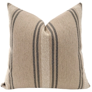 Desert Taupe Indoor/Outdoor Pillow Cover, Stripe Pillow Cover, Designer Pillow Cover, Rustic Pillow, Indoor/Outdoor Pillow, HACKNER HOME