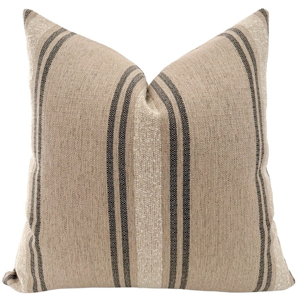 Desert Taupe Indoor Outdoor Pillow Cover, Taupe Stripe Outdoor Pillow Cover, Indoor Outdoor Patio Cushion, Modern Neutral Porch Pillow