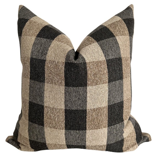 Brown Black Checkered Pillow Cover, Plaid Pillow Cover, Check Pillows, Designer Pillow Covers, Winter Pillows, Cabin Pillows, HACKNER HOME