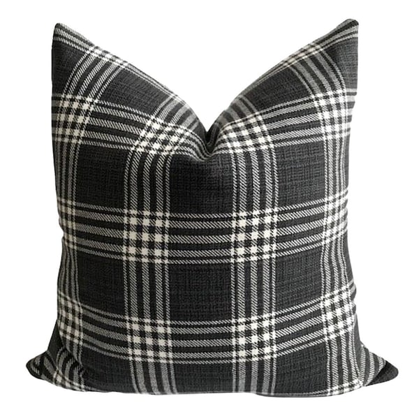 Black Tartan Pillow Cover, Barnegate Plaid, Black Pillow Cover, Plaid Pillow Cover, Modern Pillow Cover, Hackner Home, Masculine Pillow