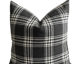 Black Tartan Pillow Cover, Barnegate Plaid, Black Pillow Cover, Plaid Pillow Cover, Modern Pillow Cover, Hackner Home, Masculine Pillow