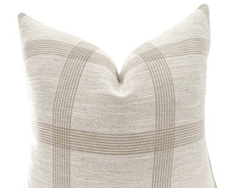 Linen Windowpane | Pillow Cover, Cream Linen Pillow, Designer Pillow, Modern Farmhouse Pillow, Plaid Pillow, 20x20, 22x22, HACKNER HOME